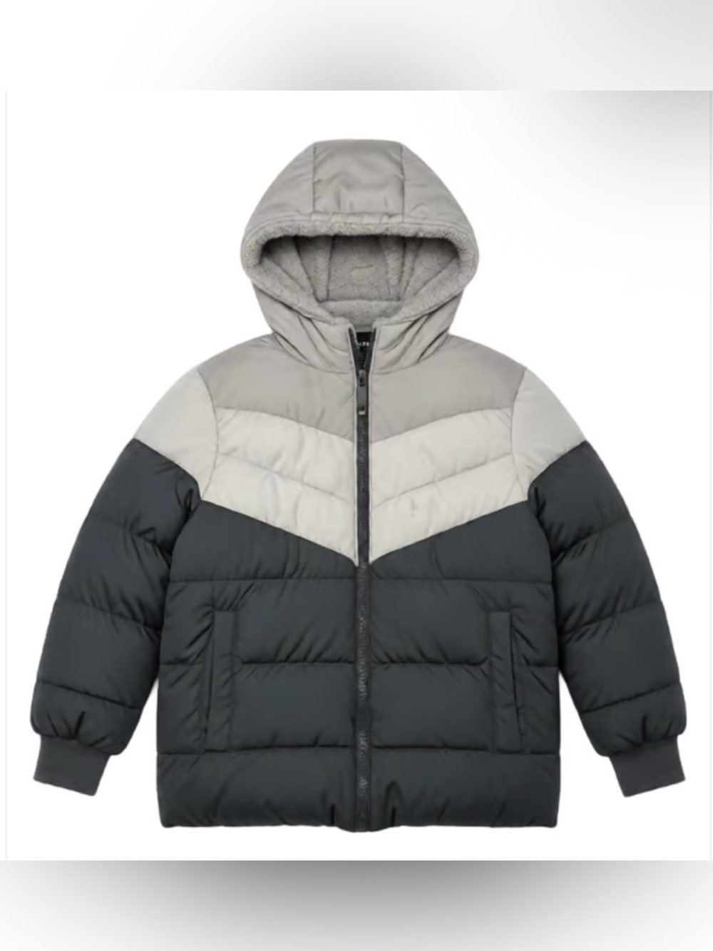 Swiss Tech Kids Hooded Puffer Jacket in Light Gray and Charcoal Size 3T - Picture 1 of 14